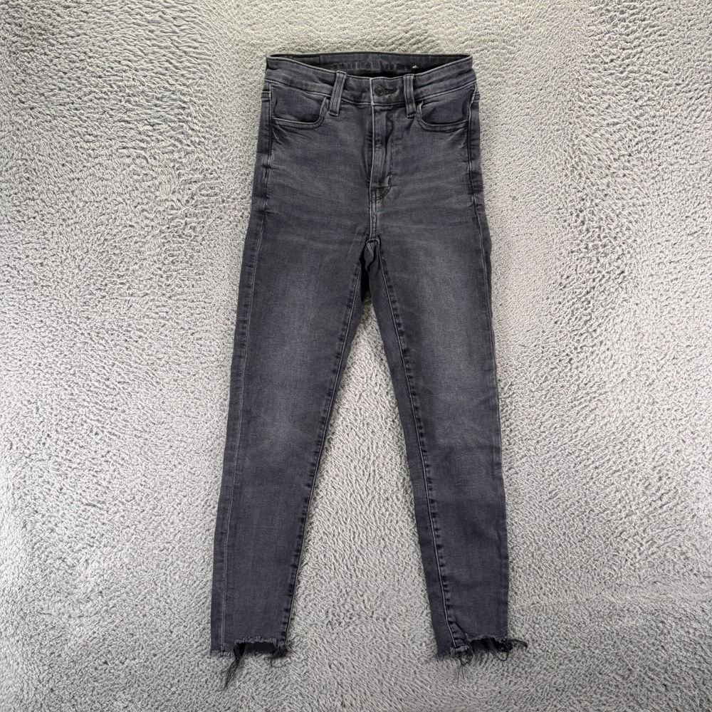 American Eagle Outfitters Jeans Women's 0 Black Denim Jegging Skinny Raw-Hem